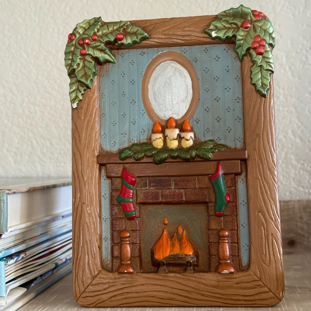 Vintage Festive Holiday Fireplace Ceramic Decor with Holly Accents - Picture 3 of 11